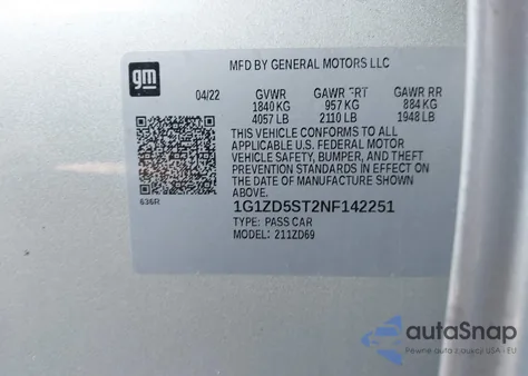 2022 Chevrolet Malibu Fwd Lt from USA, damaged, VIN 1G1ZD5ST2NF142251